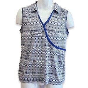 Sport Haley Golf Top Women's L Blue Geometric Sleeveless Stretch Active Athletic